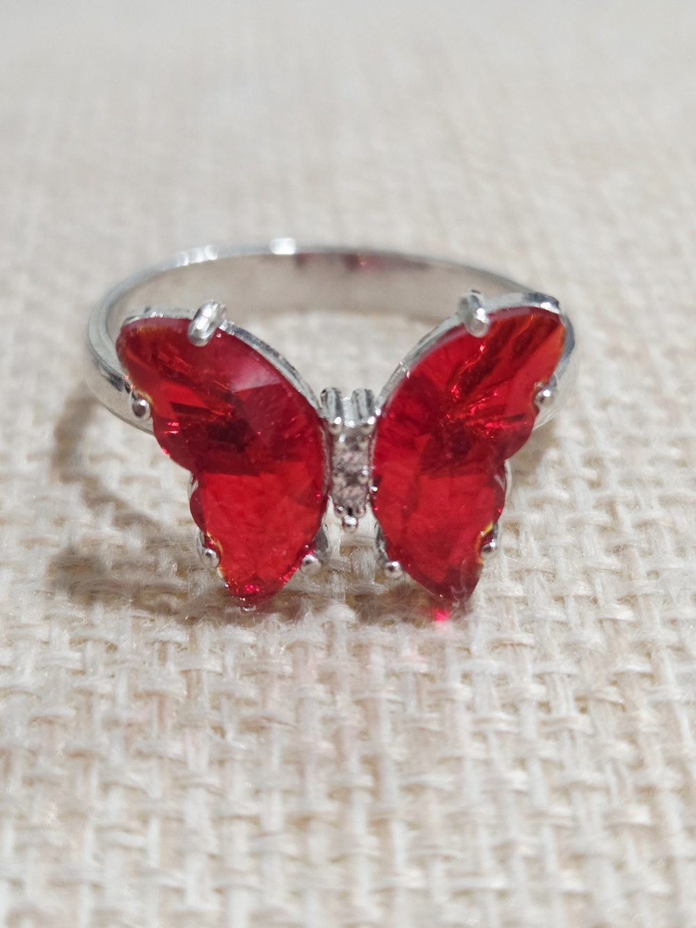 Red Butterfly Sterling Silver Ring - Women Jewelry~size 9